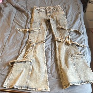 DOLLSKILL STREET TAKEOVER BONDAGE DENIM FLARE PANTS